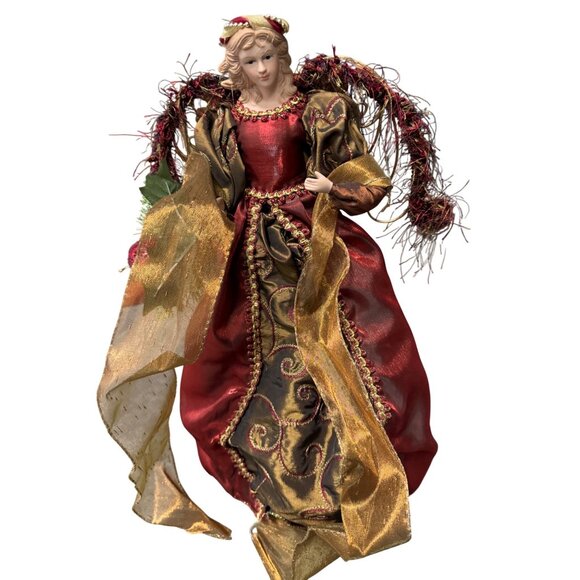 Victorian Angel Tree Topper With Gold & Red Gown - Picture 3 of 7